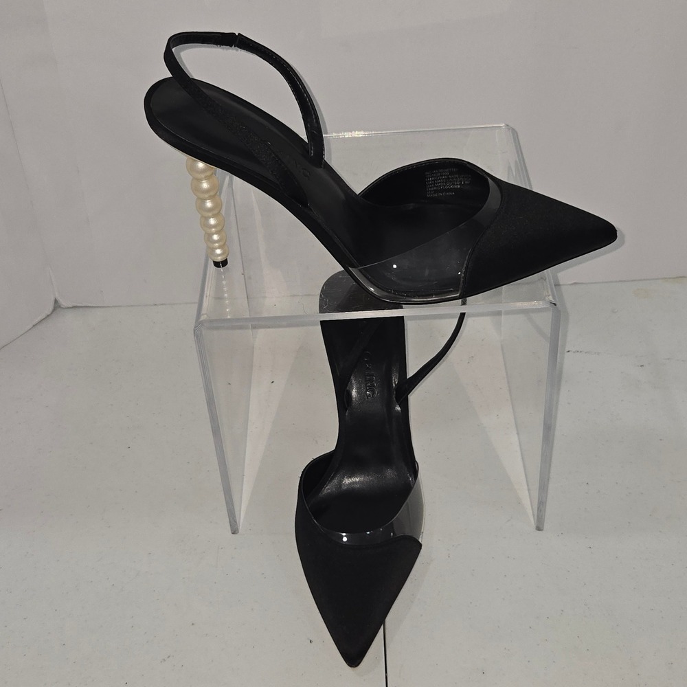 Mateo x INC Antoinette Black Satin Pearl Heel Slingback Pumps 11M 10016301000